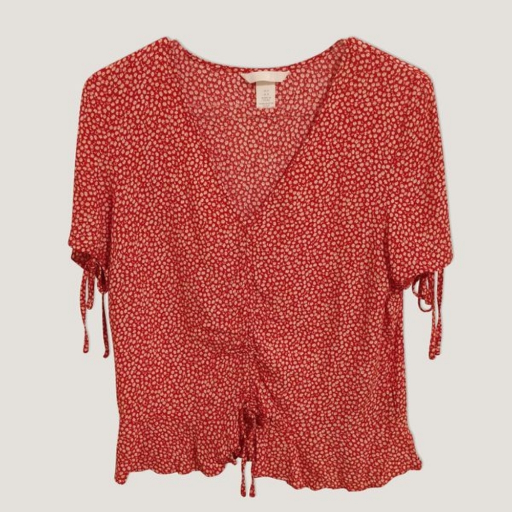 Red Floral Ruched Top
